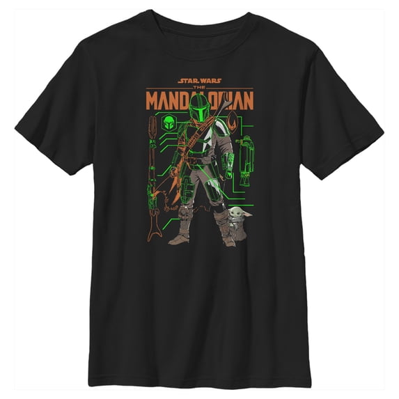 Boy's Star Wars: The Mandalorian Duo Schematics Graphic Tee Black Medium