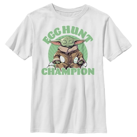 Boy's Star Wars: The Mandalorian Easter Grogu Egg Hunt Champion  Graphic Tee White Small