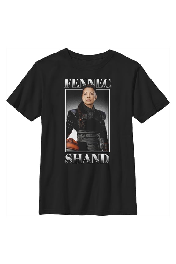 Boy's Star Wars: The Mandalorian Fennec Shand Portrait Graphic Tee Black Large