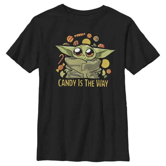 Boy's Star Wars: The Mandalorian Follow the Candy  Graphic Tee Black Small