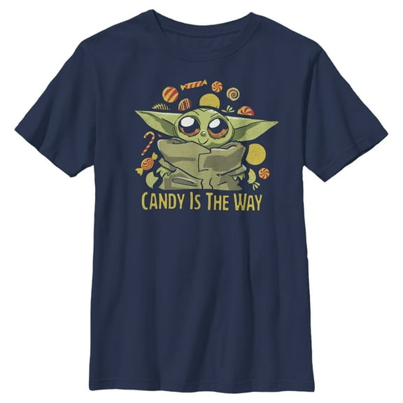 Boy's Star Wars: The Mandalorian Follow the Candy  Graphic Tee Navy Blue Medium