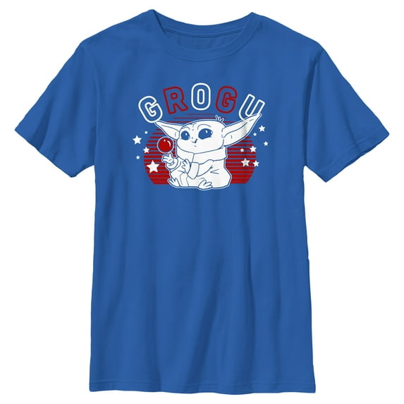Boy's Star Wars: The Mandalorian Fourth of July Cute Grogu Graphic Tee Royal Blue Small