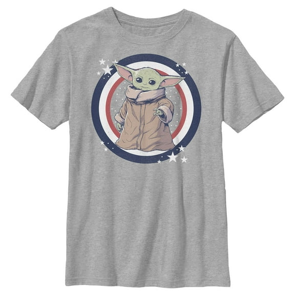 Boy's Star Wars: The Mandalorian Fourth of July Grogu Circle  Graphic Tee Athletic Heather Large