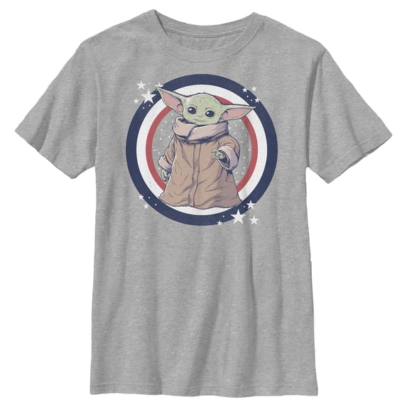 Boy's Star Wars: The Mandalorian Fourth of July Grogu Circle Graphic Tee Athletic Heather Small