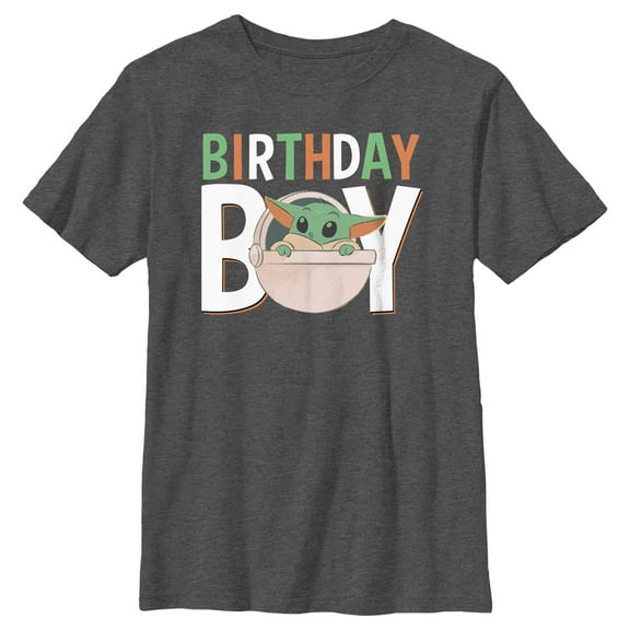 Boy's Star Wars: The Mandalorian Grogu Bassinet Birthday Boy Graphic Tee Charcoal Heather Small