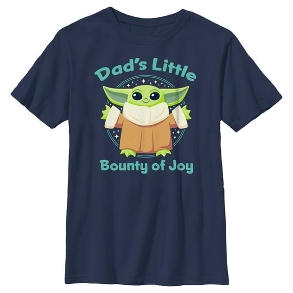 Boy's Star Wars: The Mandalorian Grogu Dad's Little Bounty of Joy Graphic Tee Navy Blue Small