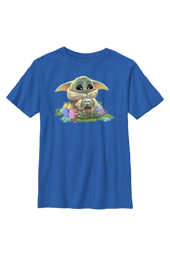 Boy's Star Wars: The Mandalorian Grogu Easter Egg Collector Graphic Tee Royal Blue Large
