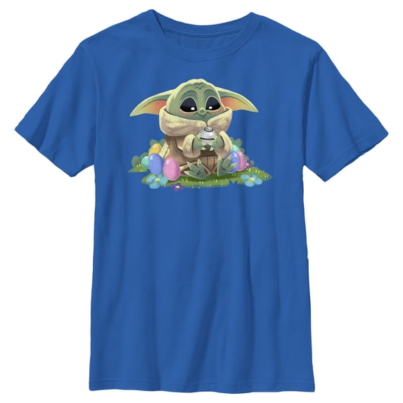 Boy's Star Wars: The Mandalorian Grogu Easter Egg Collector Graphic Tee Royal Blue X Small