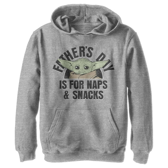 Boy's Star Wars: The Mandalorian Grogu Father's Day is for Naps & Snacks Pull Over Hoodie Athletic Heather X Large