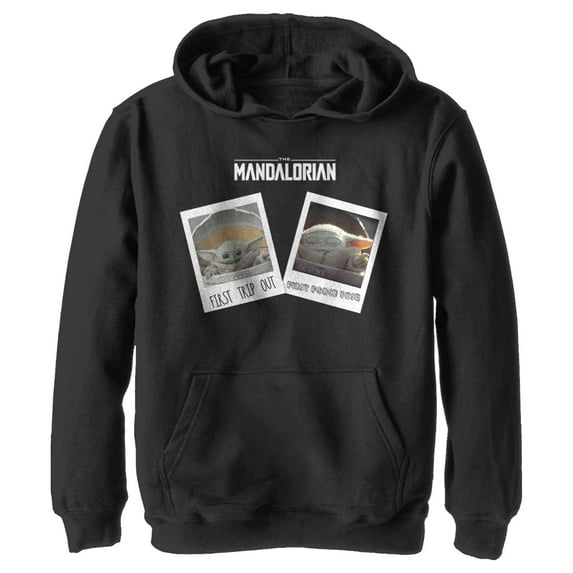 Boy's Star Wars: The Mandalorian Grogu Firsts Portraits Pull Over Hoodie Black X Large