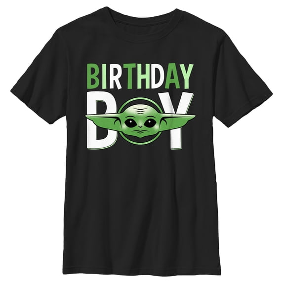 Boy's Star Wars: The Mandalorian Grogu Green Birthday Boy Graphic Tee Black Small