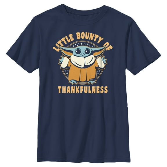 Boy's Star Wars: The Mandalorian Grogu Little Bounty of Thankfulness  Graphic Tee Navy Blue X Large