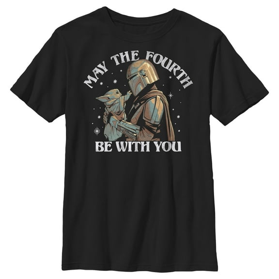 Boy's Star Wars: The Mandalorian Grogu May the Fourth Be With You  Graphic Tee Black Large