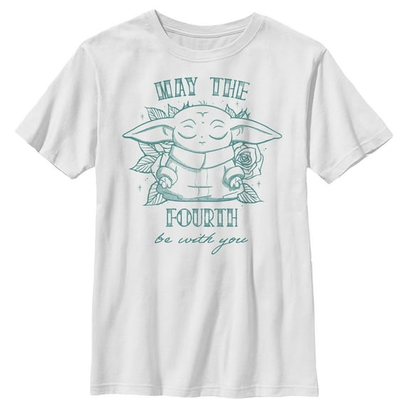 Boy's Star Wars: The Mandalorian Grogu May the Fourth Be With You Graphic Tee White X Large