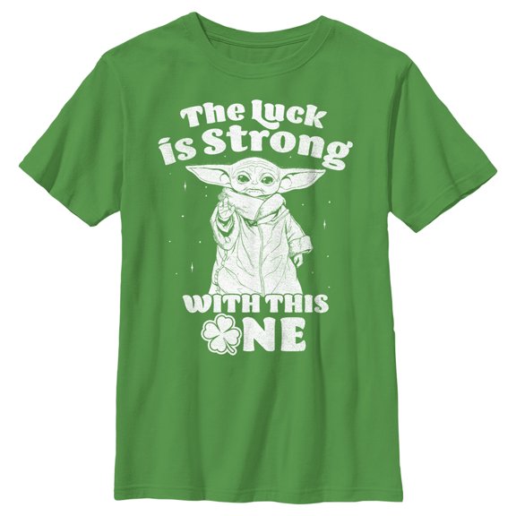 Boy's Star Wars: The Mandalorian Grogu St. Patrick's Day Stars Luck is Strong with this One  Graphic Tee Kelly Green Large