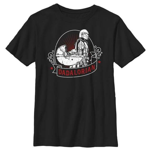 Boy's Star Wars: The Mandalorian Grogu and Din Djarin Dadalorian Cradle Sketch Graphic Tee Black / 2 Large