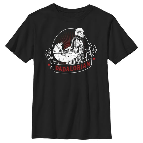 Boy's Star Wars: The Mandalorian Grogu and Din Djarin Dadalorian Cradle Sketch Graphic Tee Black / 2 X Small