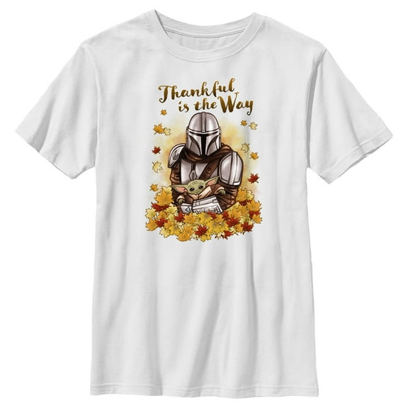 Boy's Star Wars: The Mandalorian Grogu and Din Djarin Thankful is the Way  Graphic Tee White Medium