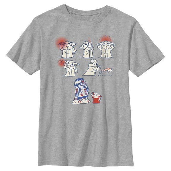 Boy's Star Wars: The Mandalorian Grogu and R2-D2 Pals Up to Mischief Graphic Tee Athletic Heather Small