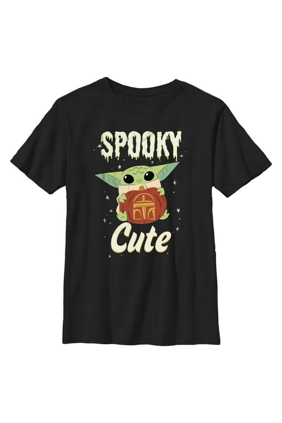 Boy's Star Wars: The Mandalorian Halloween Grogu Spooky Cute Pumpkin Graphic Tee Black Large