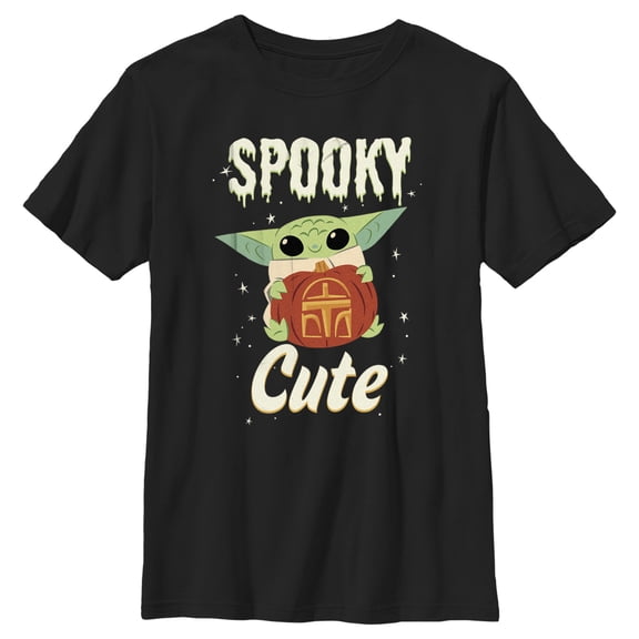 Boy's Star Wars: The Mandalorian Halloween Grogu Spooky Cute Pumpkin Graphic Tee Black X Small