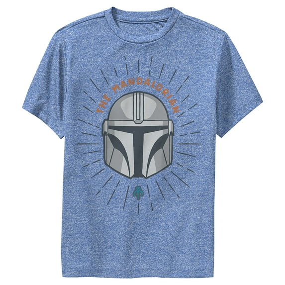 Boy's Star Wars: The Mandalorian Helmet Cartoon Performance Graphic Tee Royal Blue Heather Medium