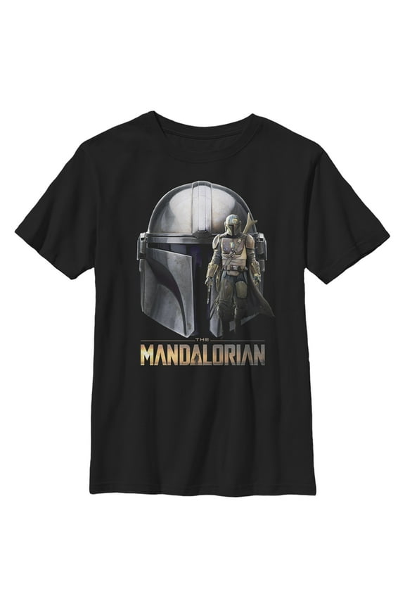 Boy's Star Wars: The Mandalorian Helmet Pose Graphic Tee Black Large