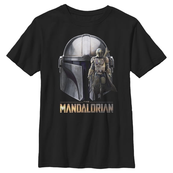 Boy's Star Wars: The Mandalorian Helmet Pose Graphic Tee Black X Large