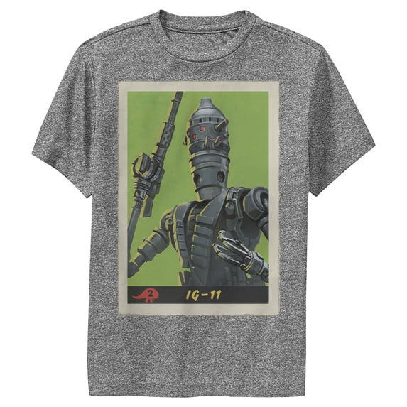 Boy's Star Wars: The Mandalorian IG-11 Droid Card Performance Graphic Tee Charcoal Heather Large