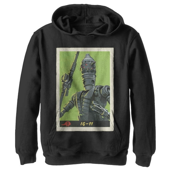 Boy's Star Wars: The Mandalorian IG-11 Droid Card Pull Over Hoodie Black Small