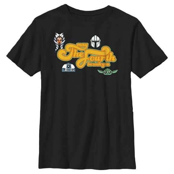 Boy's Star Wars: The Mandalorian May the Fourth Be With You Character Icons  Graphic Tee Black Small