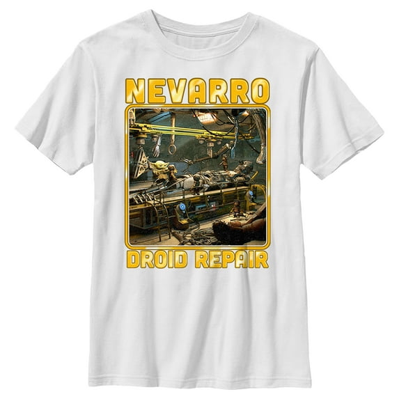 Boy's Star Wars: The Mandalorian Nevarro Droid Repair Graphic Tee White Large