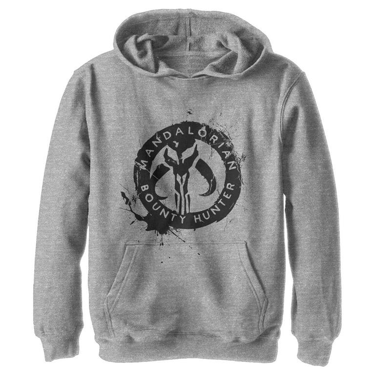 Boy s Star Wars The Mandalorian Paint Splatter Emblem Pull Over Hoodie Athletic Heather Small