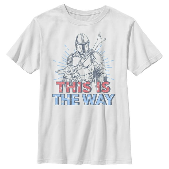 Boy's Star Wars: The Mandalorian Patriotic Mando and Grogu This is the Way  Graphic Tee White Small