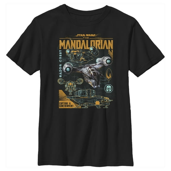 Boy's Star Wars: The Mandalorian Razor Crest Capture and Containment  Graphic Tee Black Small