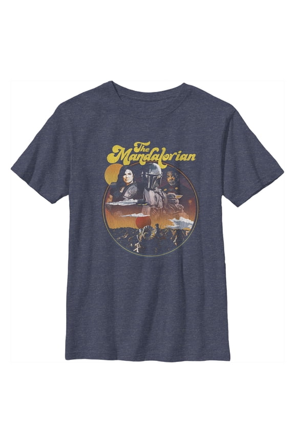 Boy's Star Wars: The Mandalorian Razor Crest Crew  Graphic Tee Navy Blue Heather Small