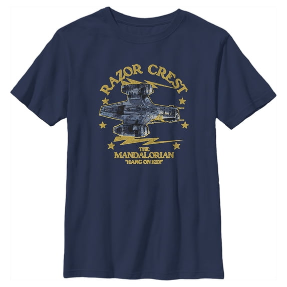 Boy's Star Wars: The Mandalorian Razor Crest Hang On Kid Graphic Tee Navy Blue X Large