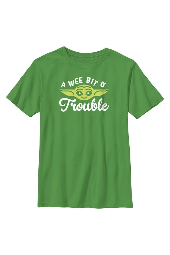 Boy's Star Wars: The Mandalorian St. Patrick's Day Grogu A Wee Bit O' Trouble Graphic Tee Kelly Green Small