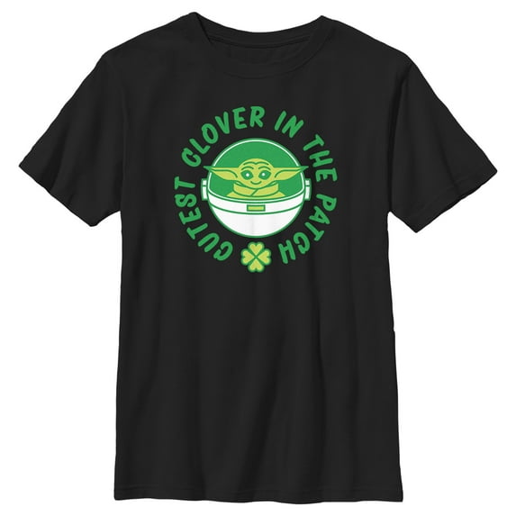 Boy's Star Wars: The Mandalorian St. Patrick's Day Grogu Cutest Clover in the Patch Graphic Tee Black Medium