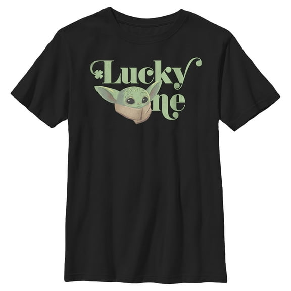 Boy's Star Wars: The Mandalorian St. Patrick's Day Grogu Lucky One Graphic Tee Black Large