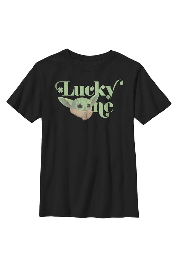 Boy's Star Wars: The Mandalorian St. Patrick's Day Grogu Lucky One  Graphic Tee Black X Large