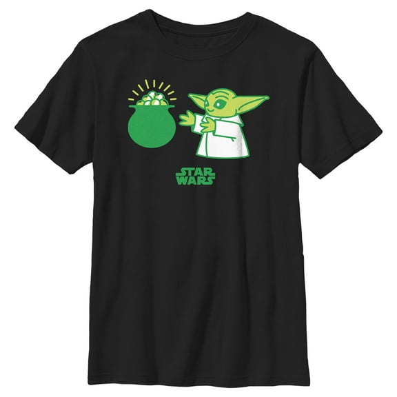 Boy's Star Wars: The Mandalorian St. Patrick's Day Grogu Pot of Gold  Graphic Tee Black Medium
