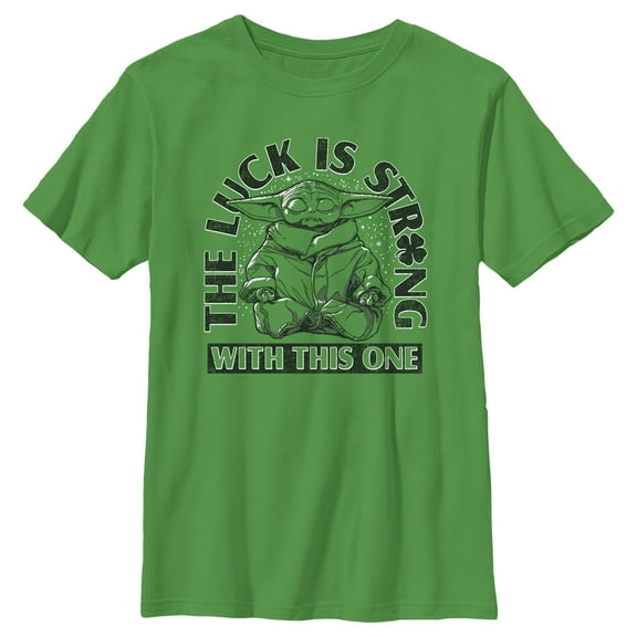 Boy's Star Wars: The Mandalorian St. Patrick's Day Grogu The Luck is Strong with this One  Graphic Tee Kelly Green Medium