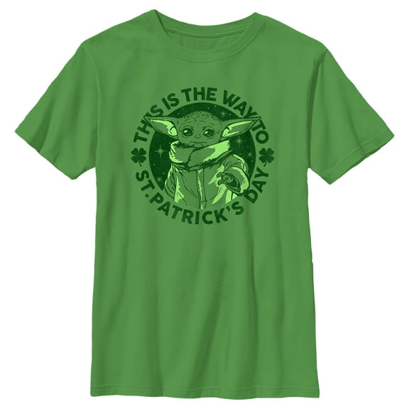 Boy's Star Wars: The Mandalorian St. Patrick's Day Grogu This is the Way  Graphic Tee Kelly Green Medium