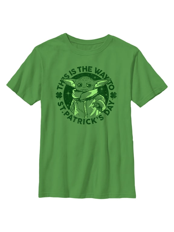 Boy's Star Wars: The Mandalorian St. Patrick's Day Grogu This is the Way Graphic Tee Kelly Green Medium