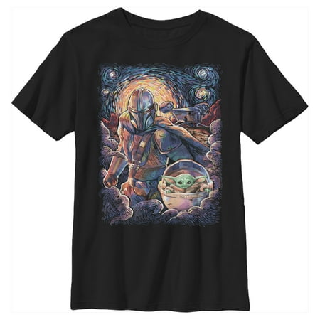 Boy's Star Wars: The Mandalorian Starry Night Best Friend Portrait Graphic Tee Black X Large