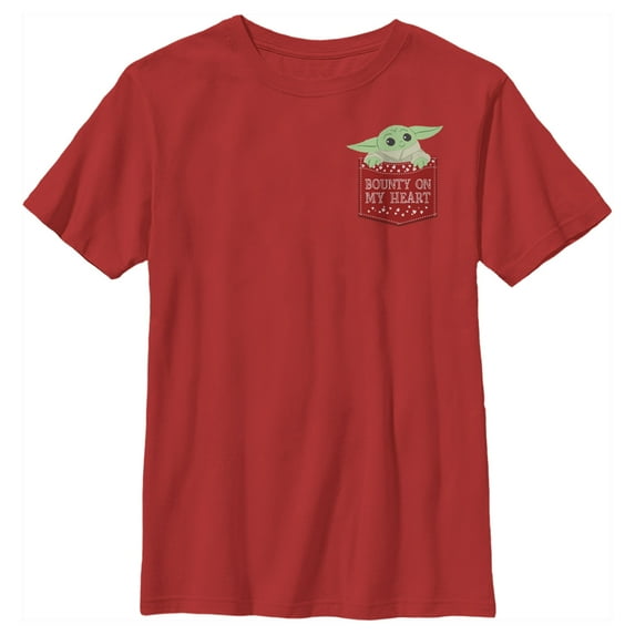 Boy's Star Wars: The Mandalorian The Child Bounty Heart Pocket Graphic Tee Red Small