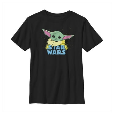 Boy's Star Wars: The Mandalorian The Child Cartoon Shiny Eyes  Graphic Tee Black X Large