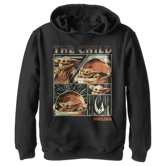 Boy's Star Wars: The Mandalorian The Child Collage  Pull Over Hoodie Black Medium