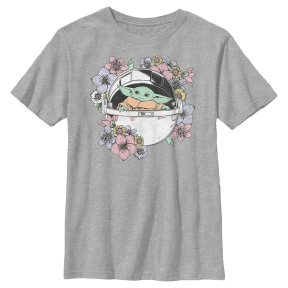 Boy's Star Wars: The Mandalorian The Child Floral Bassinet Graphic Tee Athletic Heather Small